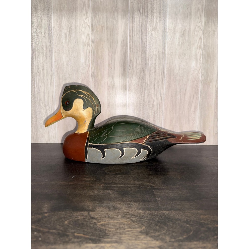 Vintage Hand Painted Wooden Wood Duck Decoy Decorative Folk‎ Art Figurine
